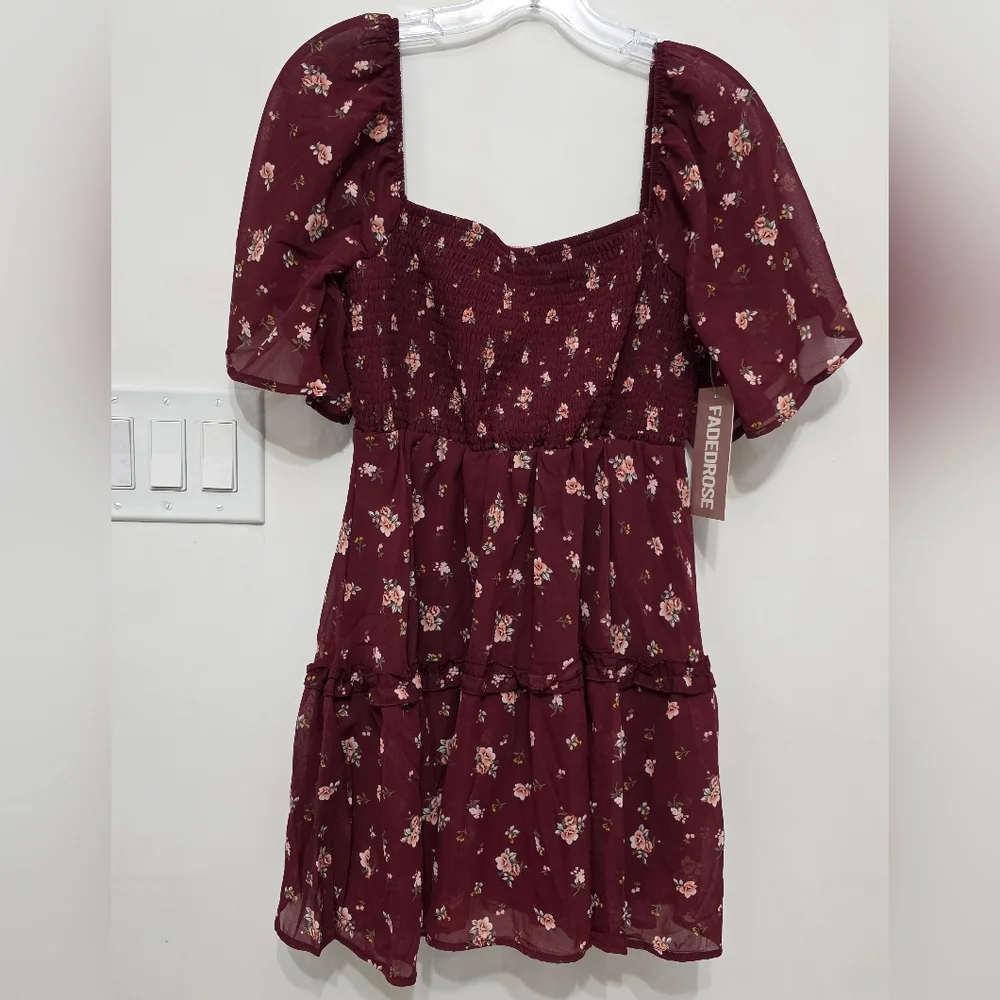 Faded Rose Smocked Dress Floral Size Large